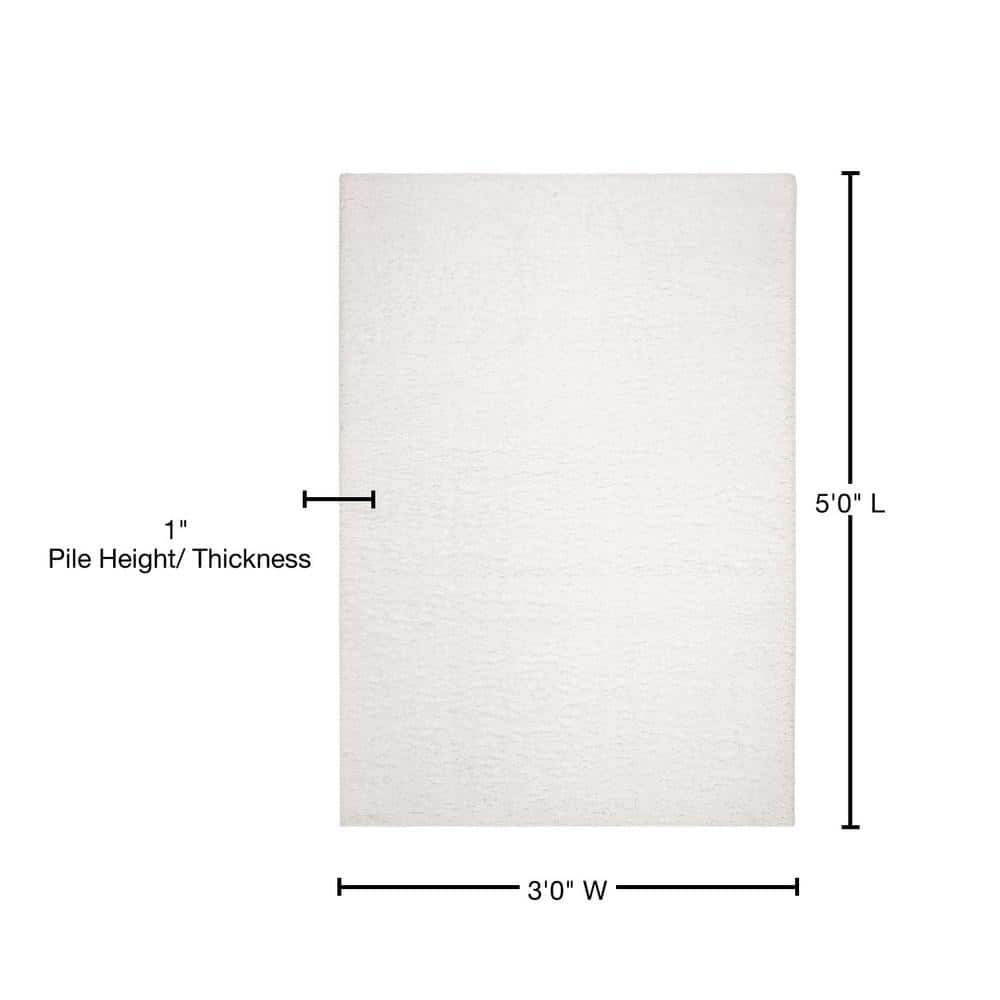 Luxe White Shag 3' x 5' Synthetic Rectangular Rug