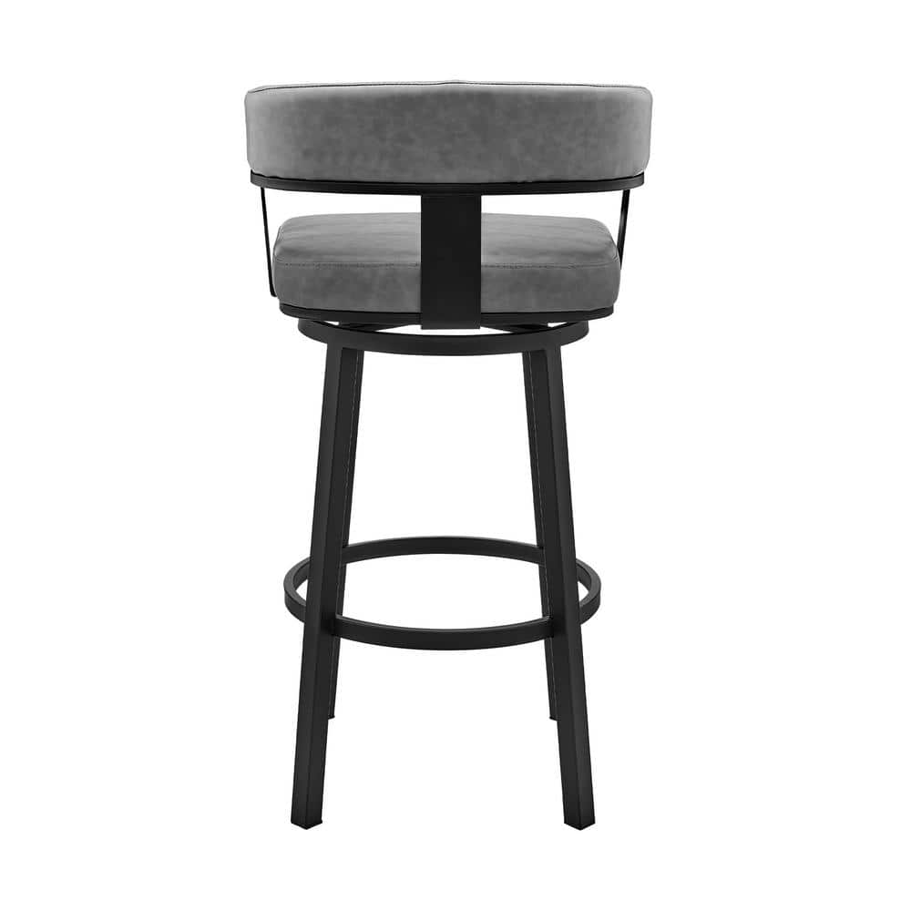 Contemporary Gray/Black Metal Leather Swivel Bar Stool