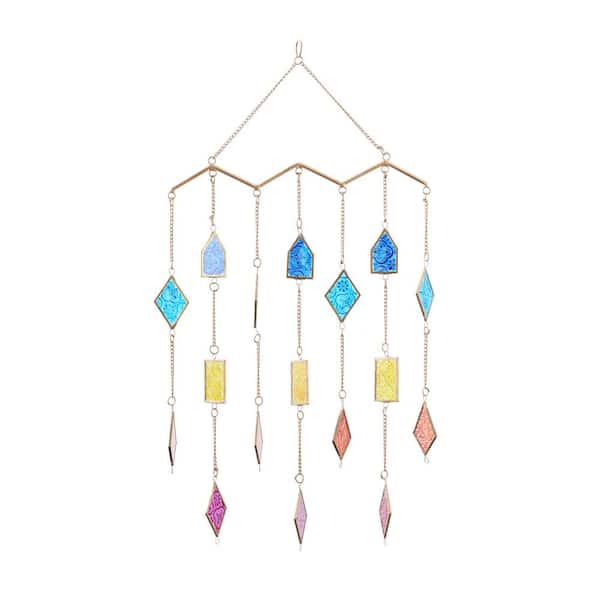 Novogratz 29 in. Multi Colored Metal Geometric Indoor Outdoor Windchime with Stained Glass