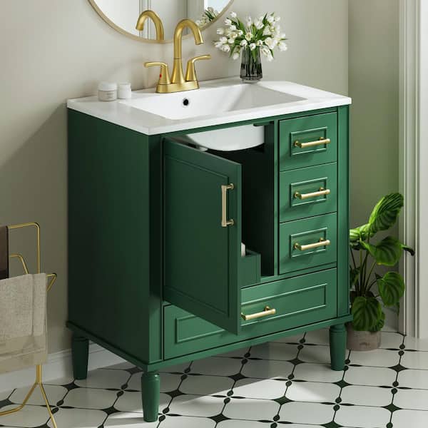 Bezeit 30 in. Single Sink Green Bath Vanity with White Ceramic Top Requires Assembly