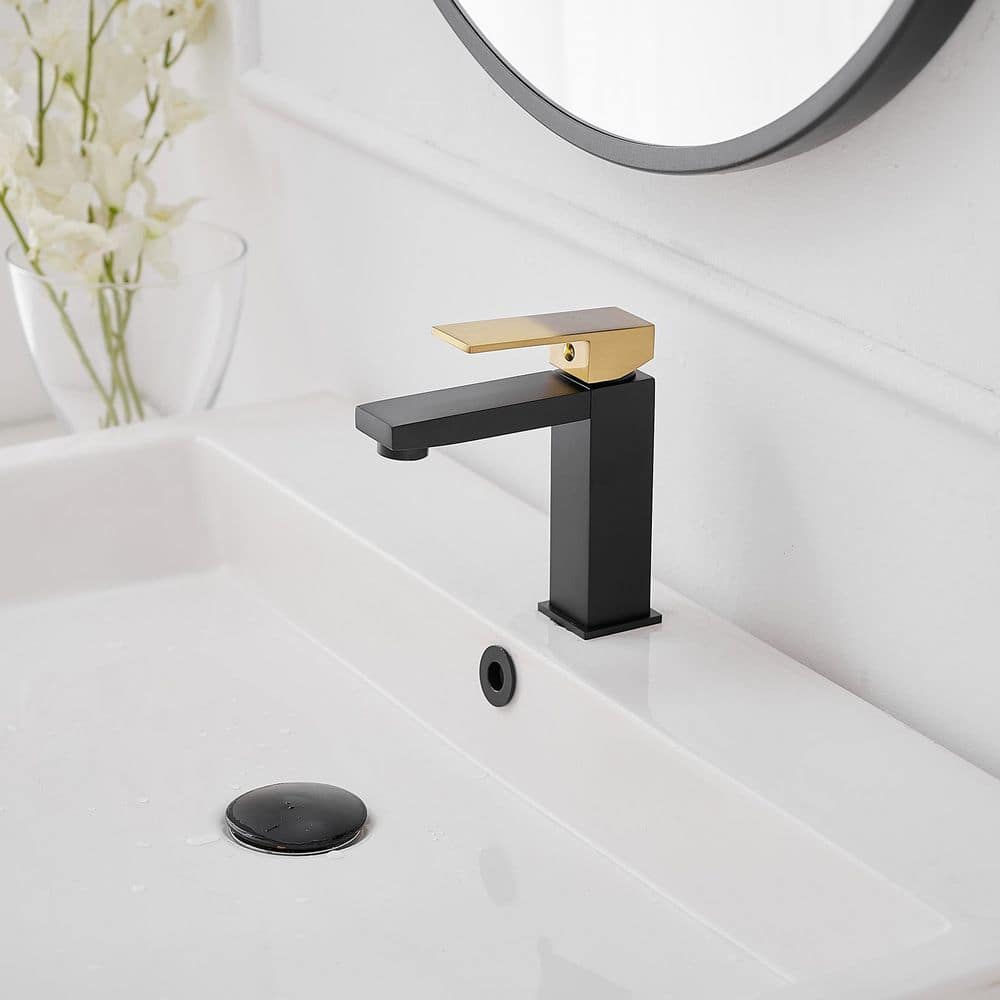 Matte Black and Brushed Gold Single-Handle Bathroom Faucet
