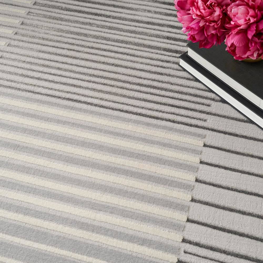 Silver Grey Striped 5' x 7' Synthetic Area Rug