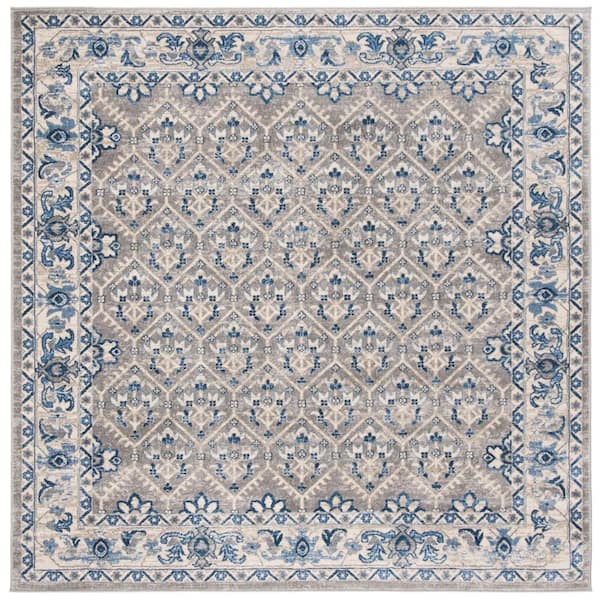 Brentwood Light Gray/Blue 11 ft. x 11 ft. Square Border Multi-Floral Geometric Area Rug