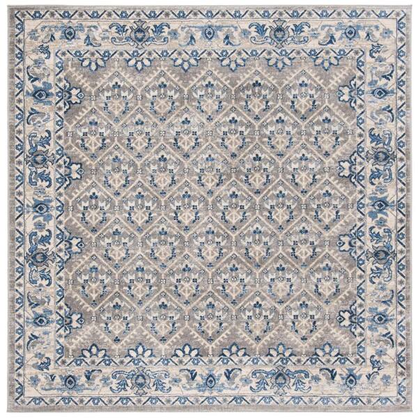 SAFAVIEH Brentwood Light Gray/Blue 5 ft. x 5 ft. Square Multi-Floral Geometric Border Area Rug