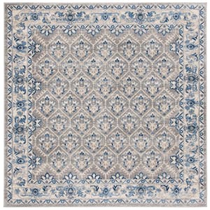 Brentwood Light Gray/Blue 9 ft. x 9 ft. Square Multi-Floral Geometric Border Area Rug