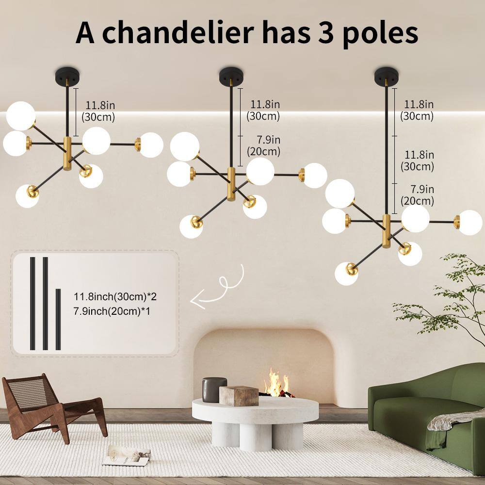 Black and Gold 6-Light Sputnik Chandelier with Glass Shades