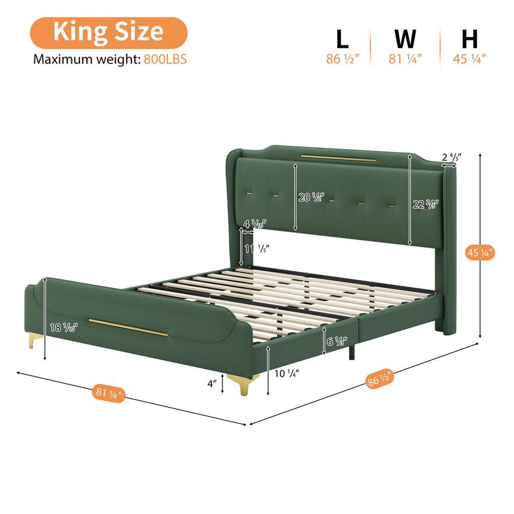 Kenneth Green Faux Leather King Bed with Gold Accents