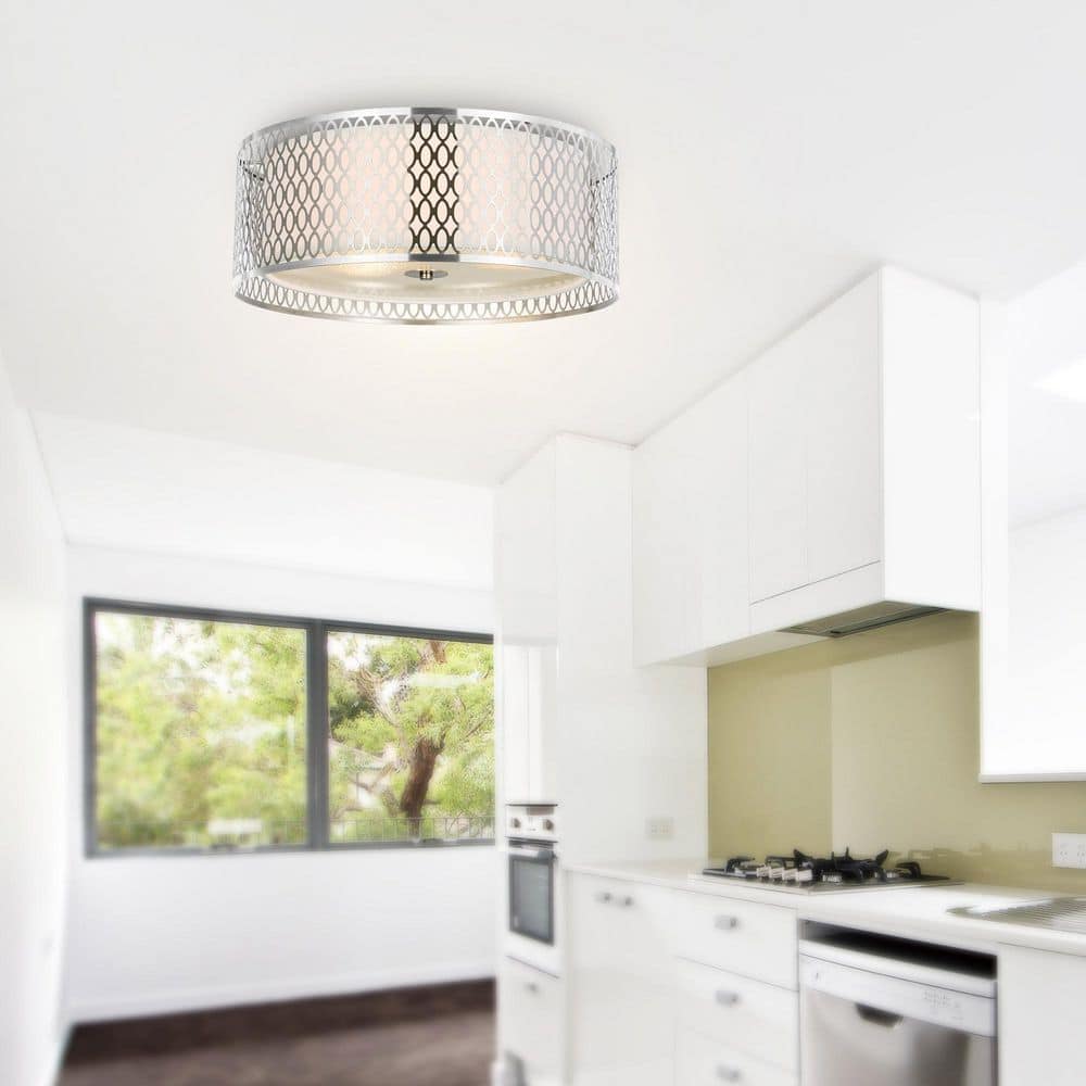 Mikayla 17'' Satin Nickel Drum Flush Mount Light