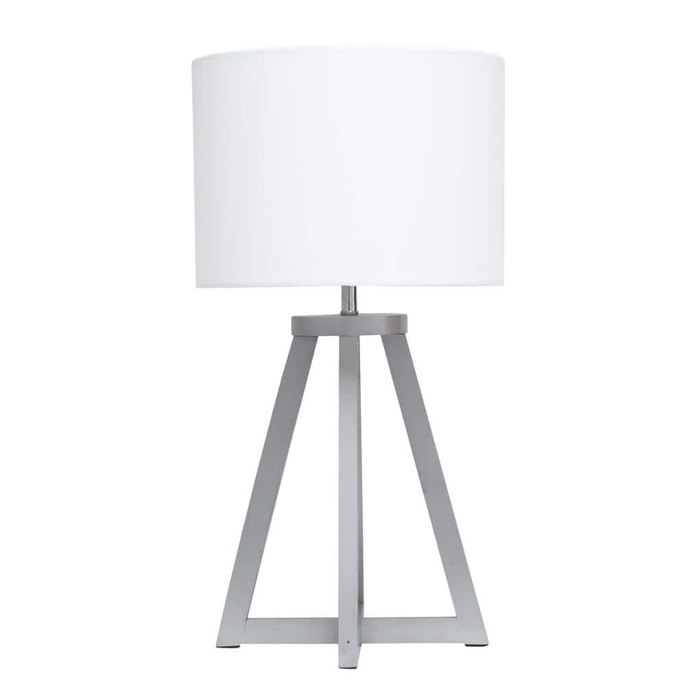 Simple Designs 19 in. Gray Wood Interlocked Triangular Table Lamp with  White Fabric Shade LT1069-GYW - The Home Depot