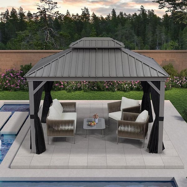 PURPLE LEAF 10 ft. x 12 ft. Light Gray Patio Outdoor Gazebo for 