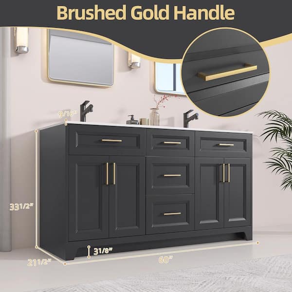 Artemis 60 in. W x 22 in. D x 34 in. H Double Bath Vanity in Gray with Quartz Top with White Sinks