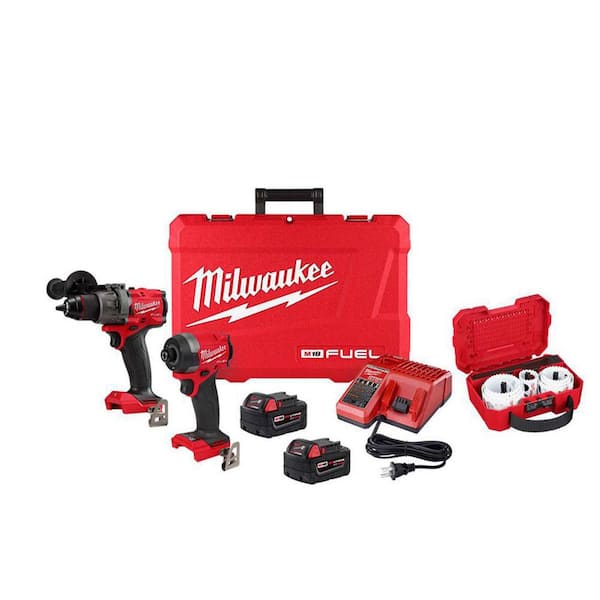 Milwaukee M18 FUEL 18-V Li-Ion Brushless Cordless Hammer Drill/Impact Driver Combo Kit (2-Tool) w/Bi-Metal Hole Saw Set (11-Piece)