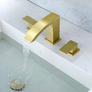 Dowell 8 in. Waterfall Widespread 2-Handle Bathroom Faucet With Pop-up Drain Assembly in Spot Resist Brushed Gold