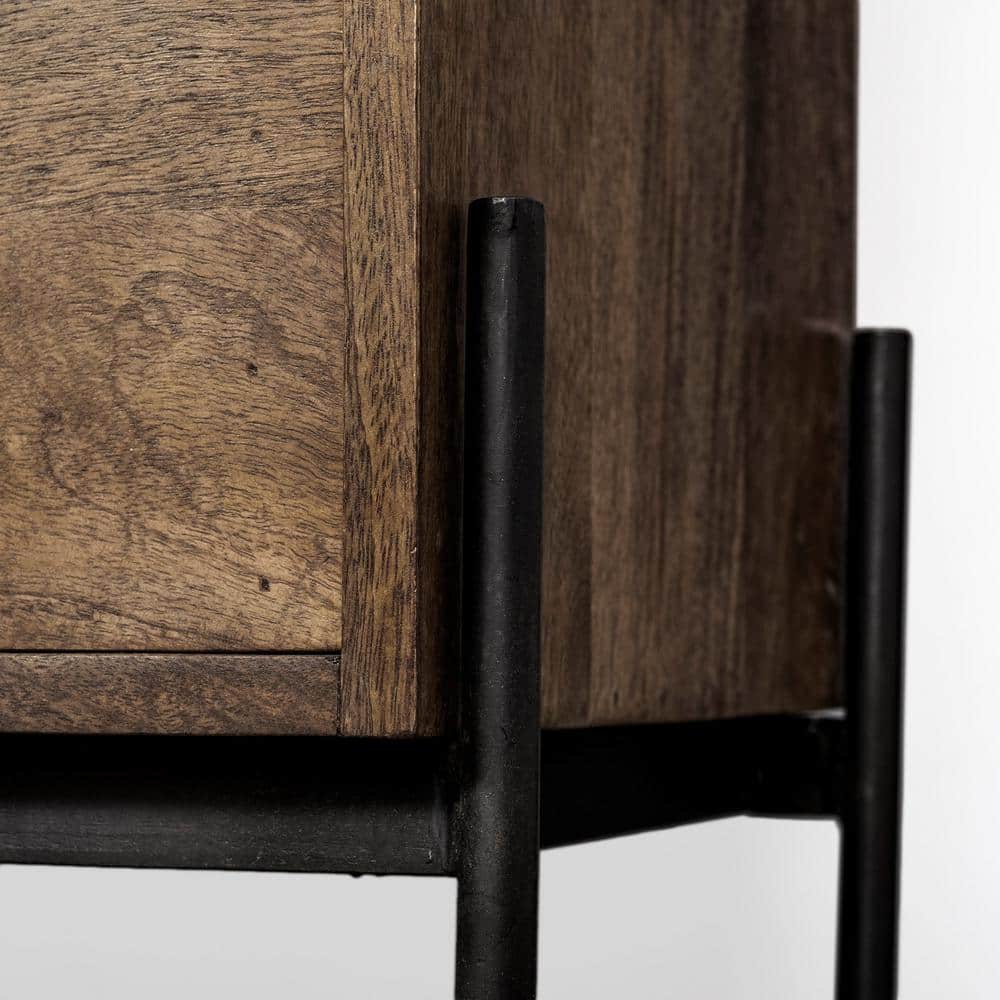 Glenn V Dark Brown Mango Wood Hall Tree with Storage and Cream Fabric Seat