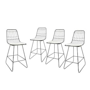 Niez Grey Metal Outdoor Bar Stool with Ivory White Cushions (4-Pack)