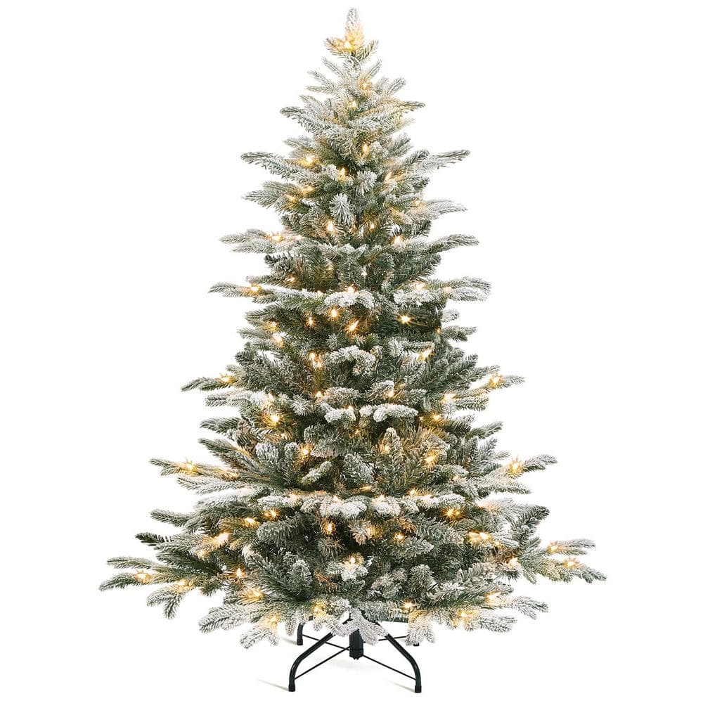 4.5 ft. Pre-Lit Flocked Aspen Fir Artificial Christmas Tree, PE and PVC 457