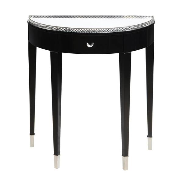 Titan Lighting 28 in. Black Standard Half Moon Glass Console Table with Drawers