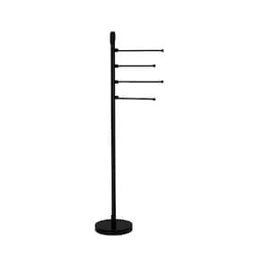 9 in. Towel Bar Stand with 4-Pivoting Swing Arm Towel Holder in Matte Black