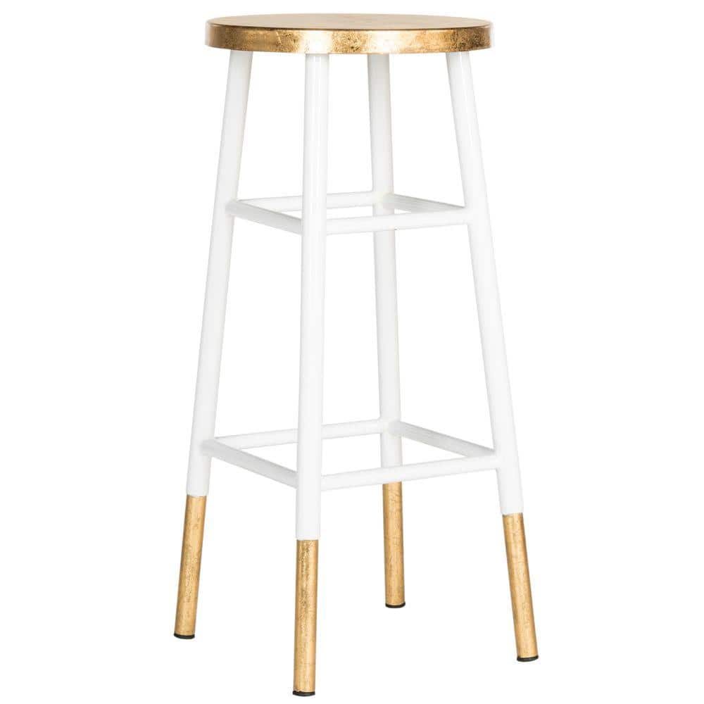 Emery 30" White and Gold Metal Bar Stool