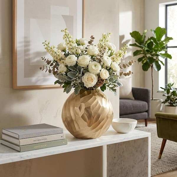 10 in. Gold Metal Hammered Decorative Vase