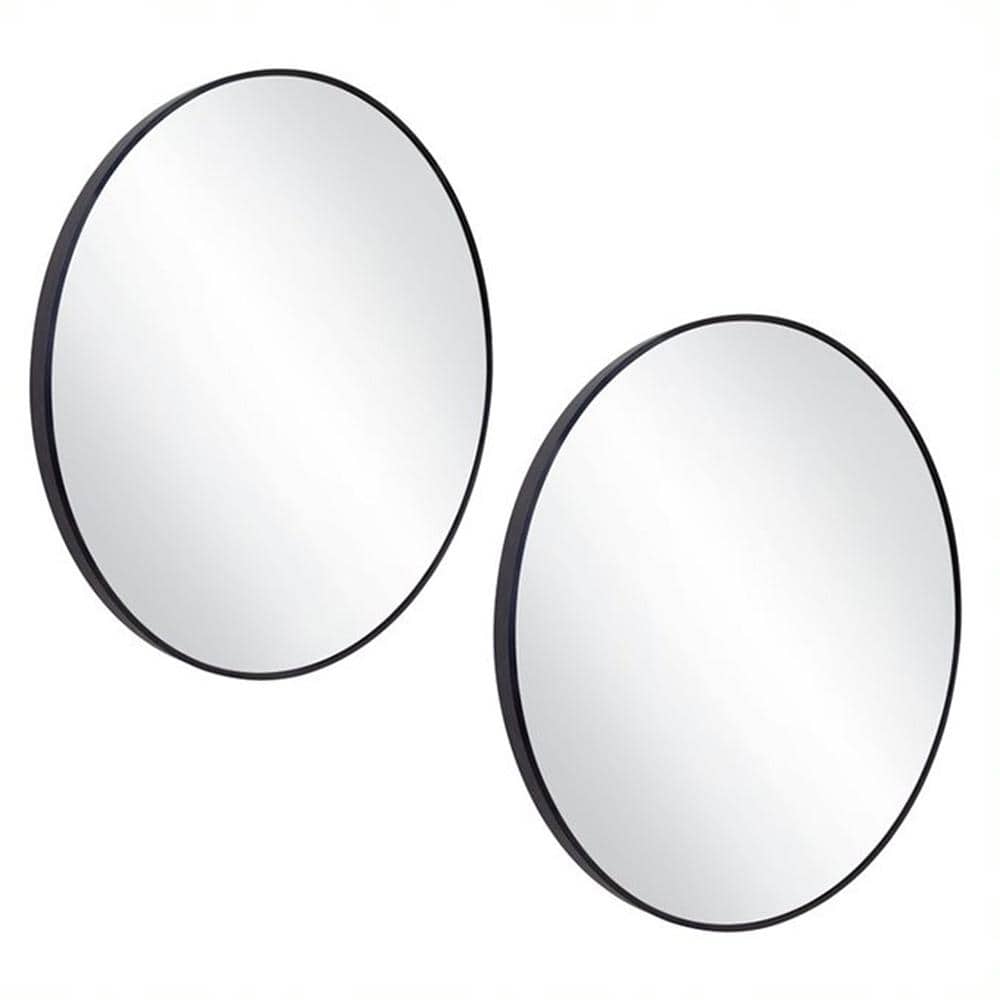 Kenna Round Modern Wall Mirror with Metal Black Frame, 28 in. H x 28 in W (