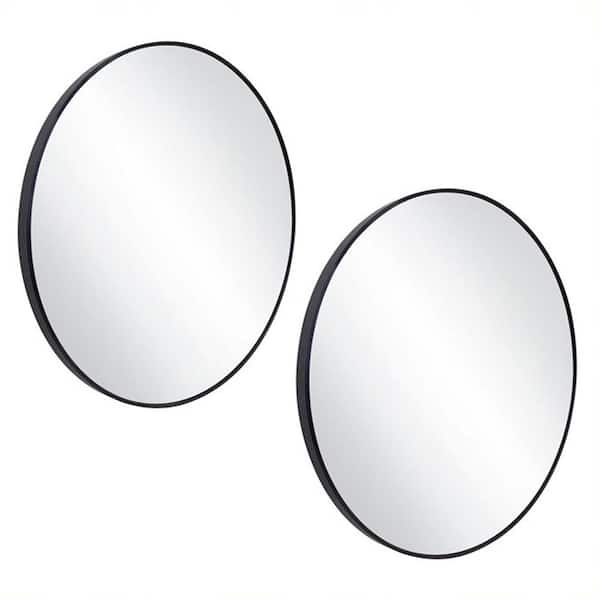 Design House Kenna Round Modern Wall Mirror with Metal Black Frame, 28 in. H x 28 in W (2-Pack)