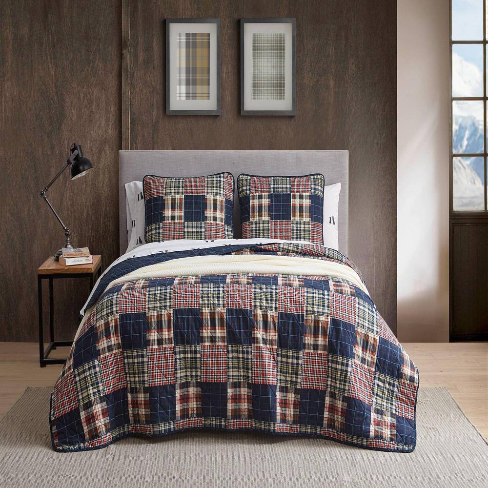 Navy Cotton Reversible Full Quilt Set with Shams