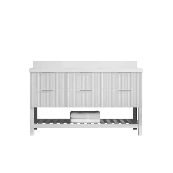 Willow Collections Catalina 60 in. Single Sink Freestanding Fine Grain Bath Vanity with White Qt. Top Unassembled