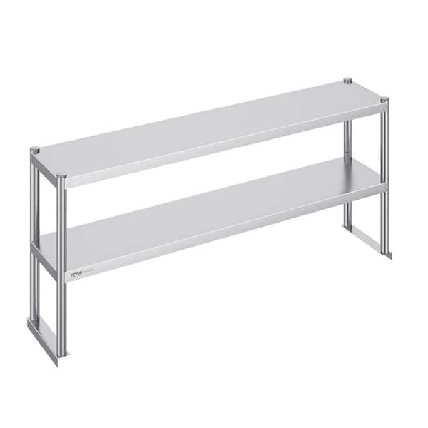 Double Tier Stainless Steel Over Shelf 12 x 60 in. Double Deck Height Adjustable Over Shelf Kitchen Prep Table