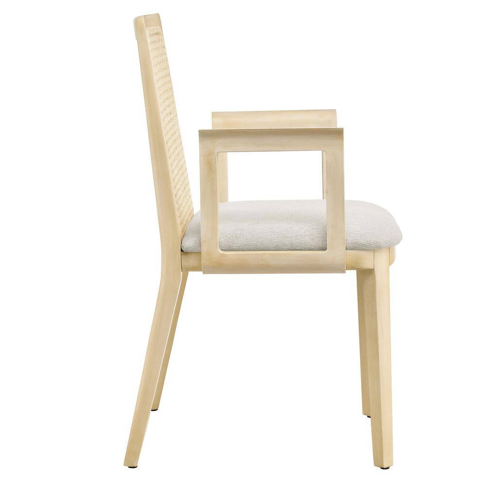 Antique White Rattan and Cane Arm Chair with Padded Seat