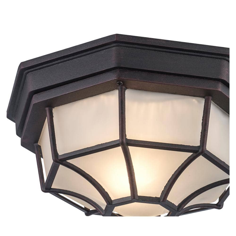 Rust 11" Glass and Metal Flushmount Lantern