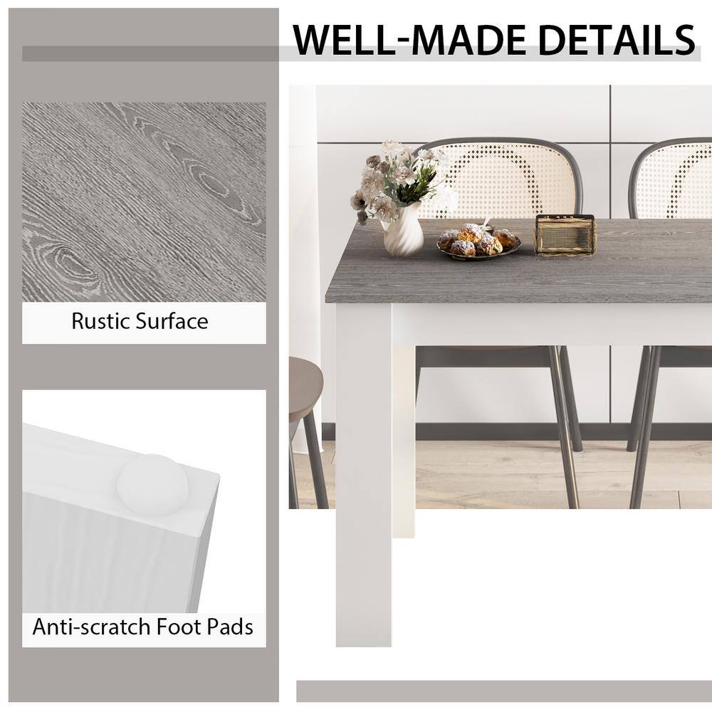 Close-up details of the Costway dining table surface and foot pads.