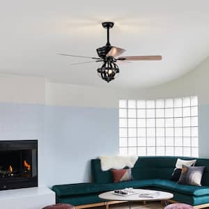 Yancy 52 in. Indoor Black Caged Ceiling Fan with Light Kit and Remote Control
