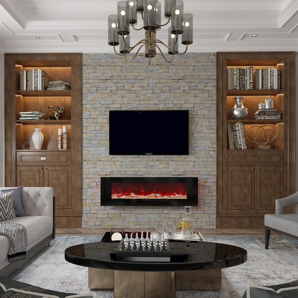 Boyel Living 60 in. Wall Mounted Infrared Electric Fireplace in Black with Multi-Color Flame and CSA Certification