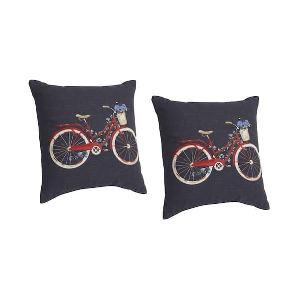 18 in. x 18 in. Outdoor Patio Throw Pillow in Bike (Set of 2)