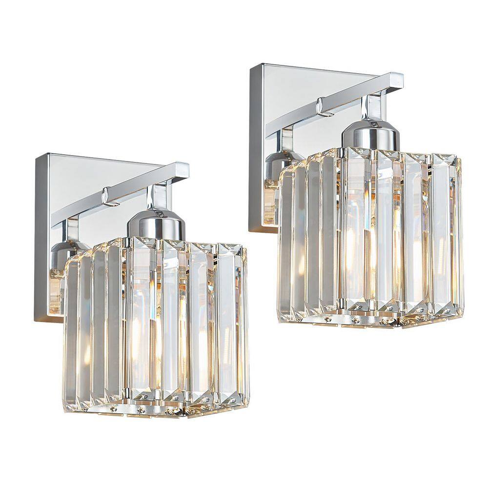 Home Lighting 4.52 in. 1-Light ‎Chrome Modern Wall Sconce Wall Mounted Vanity Light Fixtures For Bathroom, 2Pack price history on PriceWatchPro