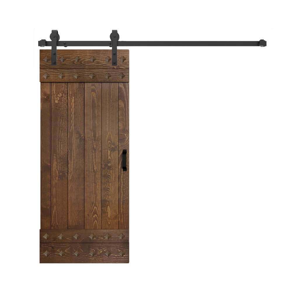 Mid-Century Modern Dark Walnut Solid Wood Barn Door Kit with Matte Black Hardware