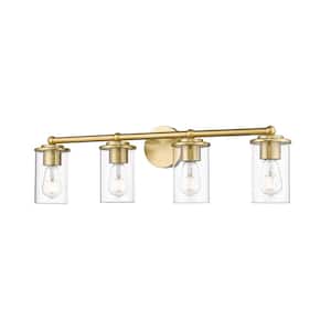 Thayer 30.75 in. 4-Light Luxe Gold Vanity Light with Clear Glass Shade with No Bulbs Included