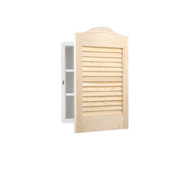 JENSEN Louver 16 in. W x 24 in. H Medium Rectangular White Plastic Recessed Medicine Cabinet with Arched Pine Door