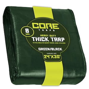 24 ft. x 30 ft. Green/Black 8 Mil Heavy Duty Polyethylene Tarp, Waterproof, UV Resistant, Rip and Tear Proof