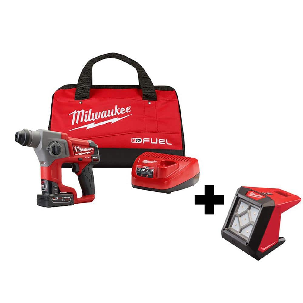 Milwaukee M12 FUEL 12V Lithium-Ion Brushless Cordless 5/8 in. SDS-Plus Rotary Hammer Kit with M12 LED Flood Light 2416-21XC-2364-20 Sansujyuku sansujyuku.com