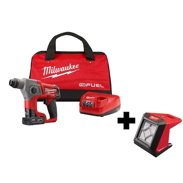 Milwaukee M12 FUEL 12V Lithium-Ion Brushless Cordless 5/8 in. SDS-Plus Rotary Hammer Kit with M12 LED Flood Light