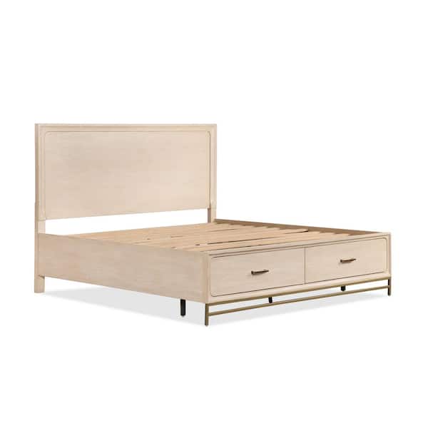 Furniture of America Lena Oak Wood Frame Queen Platform Bed With 2 Felt Lined Foot Drawers