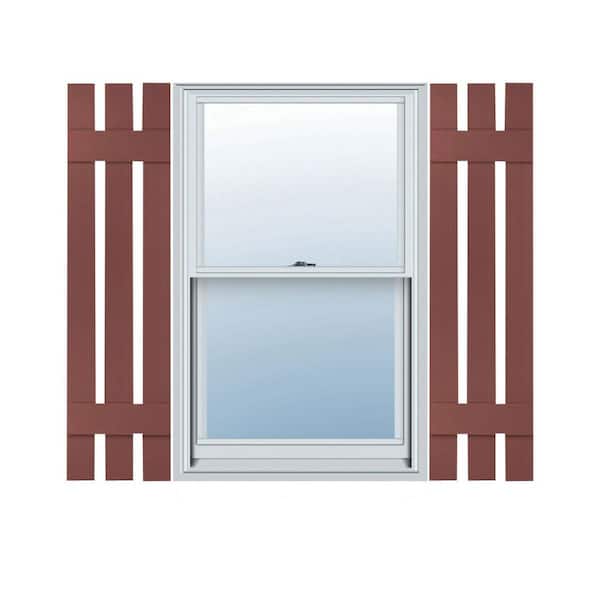 Ekena Millwork 12 in. x 39 in. Lifetime Vinyl Standard Three Board Spaced Board and Batten Shutters Pair Burgundy Red