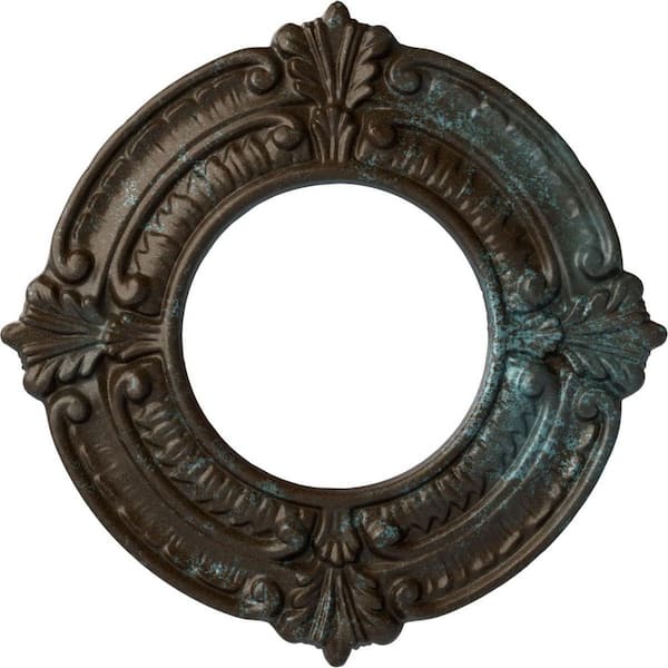Ekena Millwork 5/8" x 9" x 9" Polyurethane Benson Ceiling Medallion, Hand-Painted Bronze Blue Patina