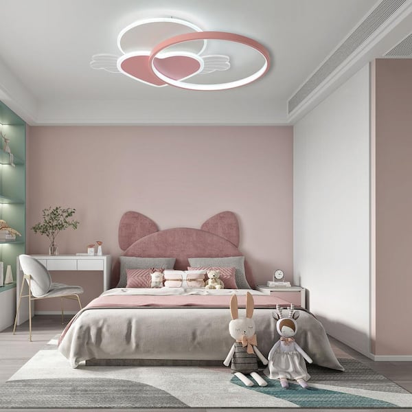 OUKANING 19.68 in. Pink Unique Heart-Shaped Flush Mount