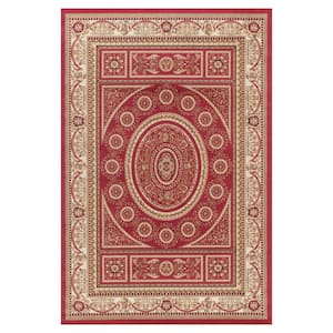 Jewel Collection Aubusson Red Rectangle Indoor 9 ft. 3 in. x 12 ft. 6 in. Area Rug