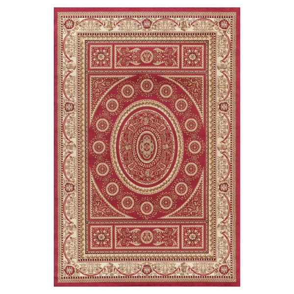 Jewel Collection Aubusson Red Rectangle Indoor 9 ft. 3 in. x 12 ft. 6 in. Area Rug