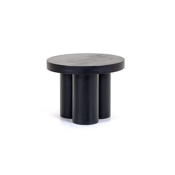 Bruni Modern Black Round Concrete Outdoor End Table