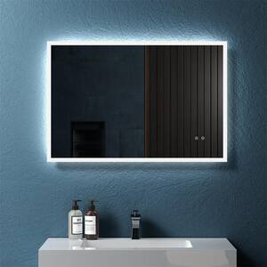 35.4 in. W x 23.6 in. H LED Backlit Anti-Fog Rectangular Frosted Glass Framed Wall Bathroom Vanity Mirror in White